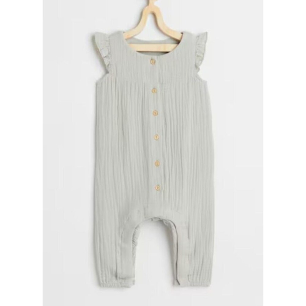 H&M Cotton Romper Suit Muslin Light Dusky Green One-Piece NWT Baby Size 2T - Picture 2 of 15